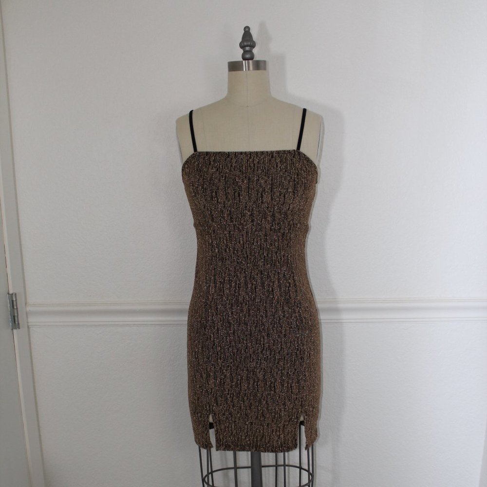 WILD FABLE BLACK & GOLD KNIT BODYCON WITH TWO SLITS SIZE SMALL